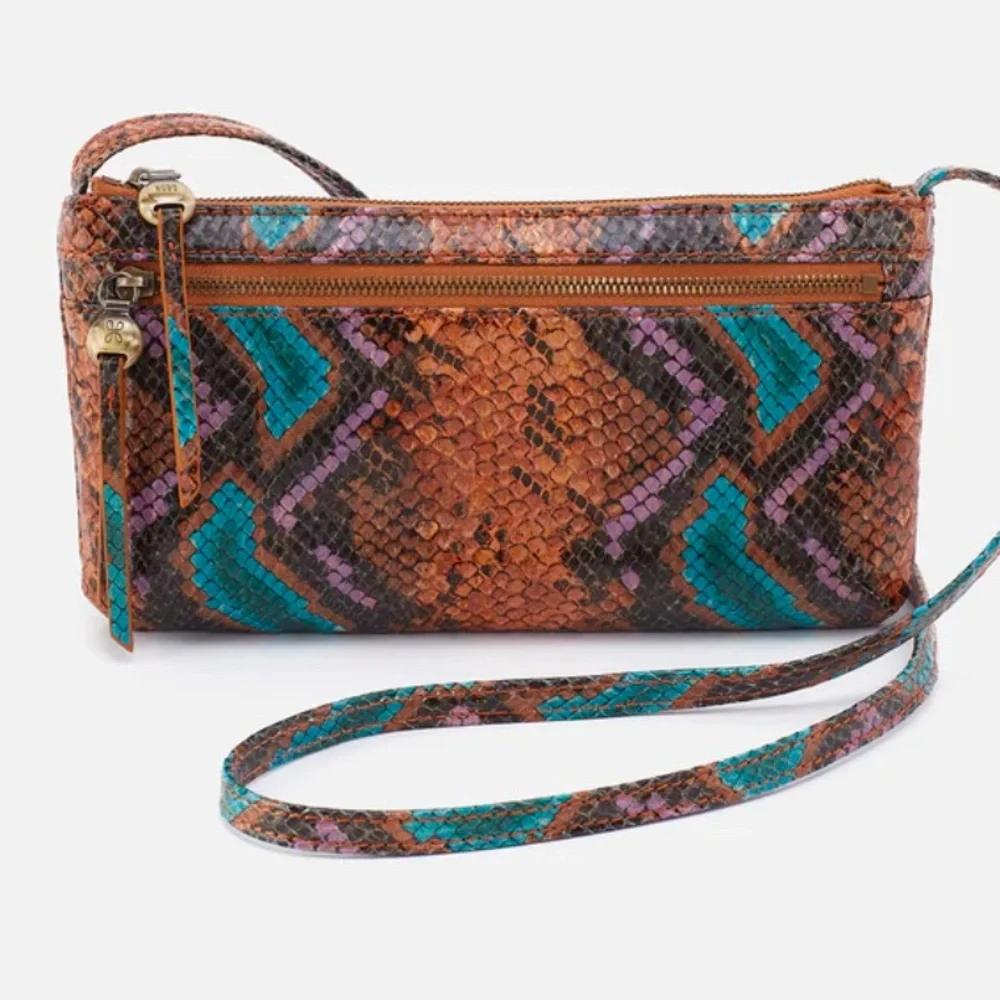 HOBO Brown and Blue Hobo Bag with Bohemian Colorful Design Cara Crossbody NWT